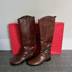 Tory Burch Women's Size 6 Almond Brown Leather Knee High Riding Boots